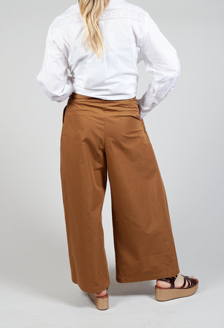 Pleated Wide Leg Trousers in Tan Brown