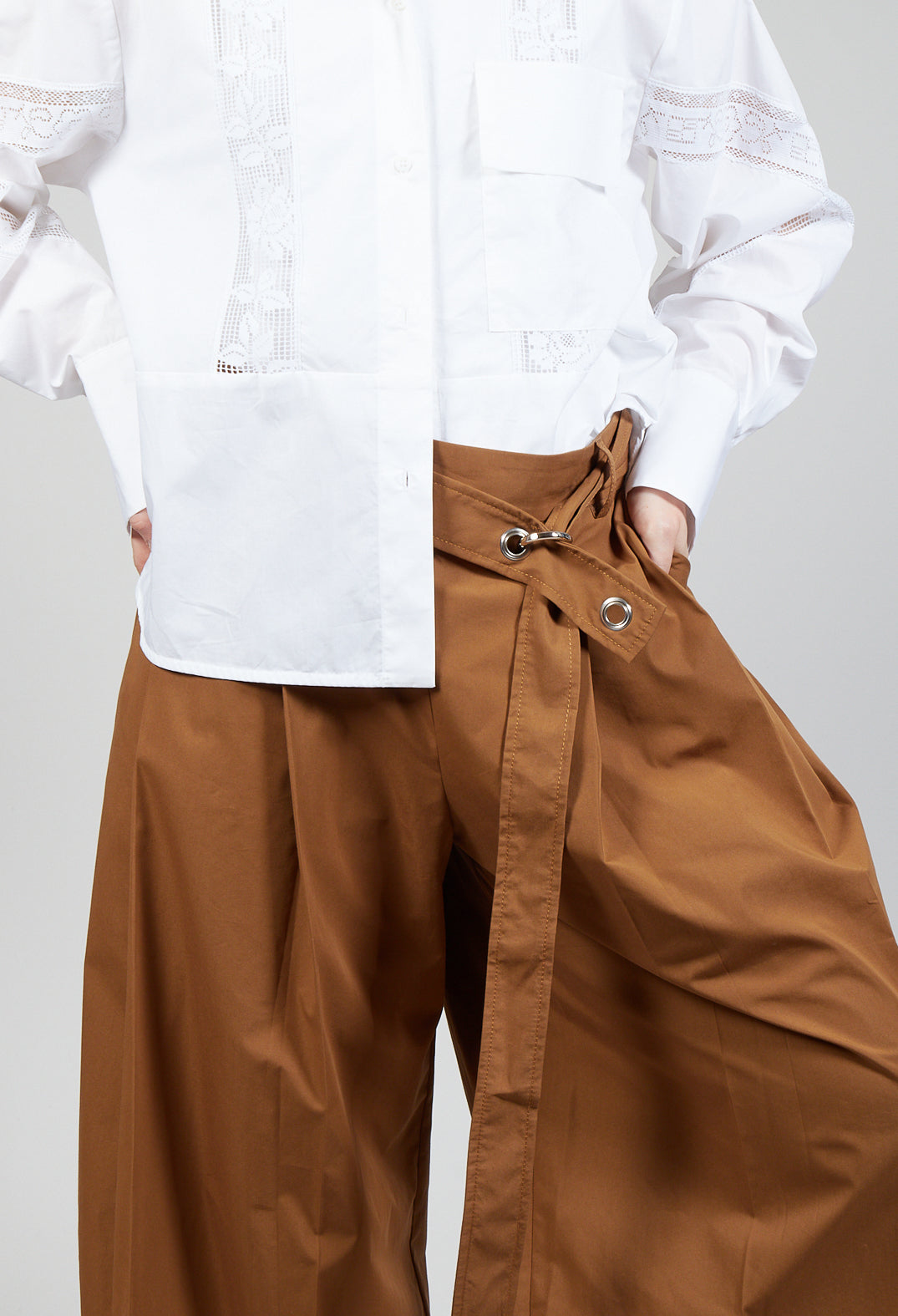 Pleated Wide Leg Trousers in Tan Brown
