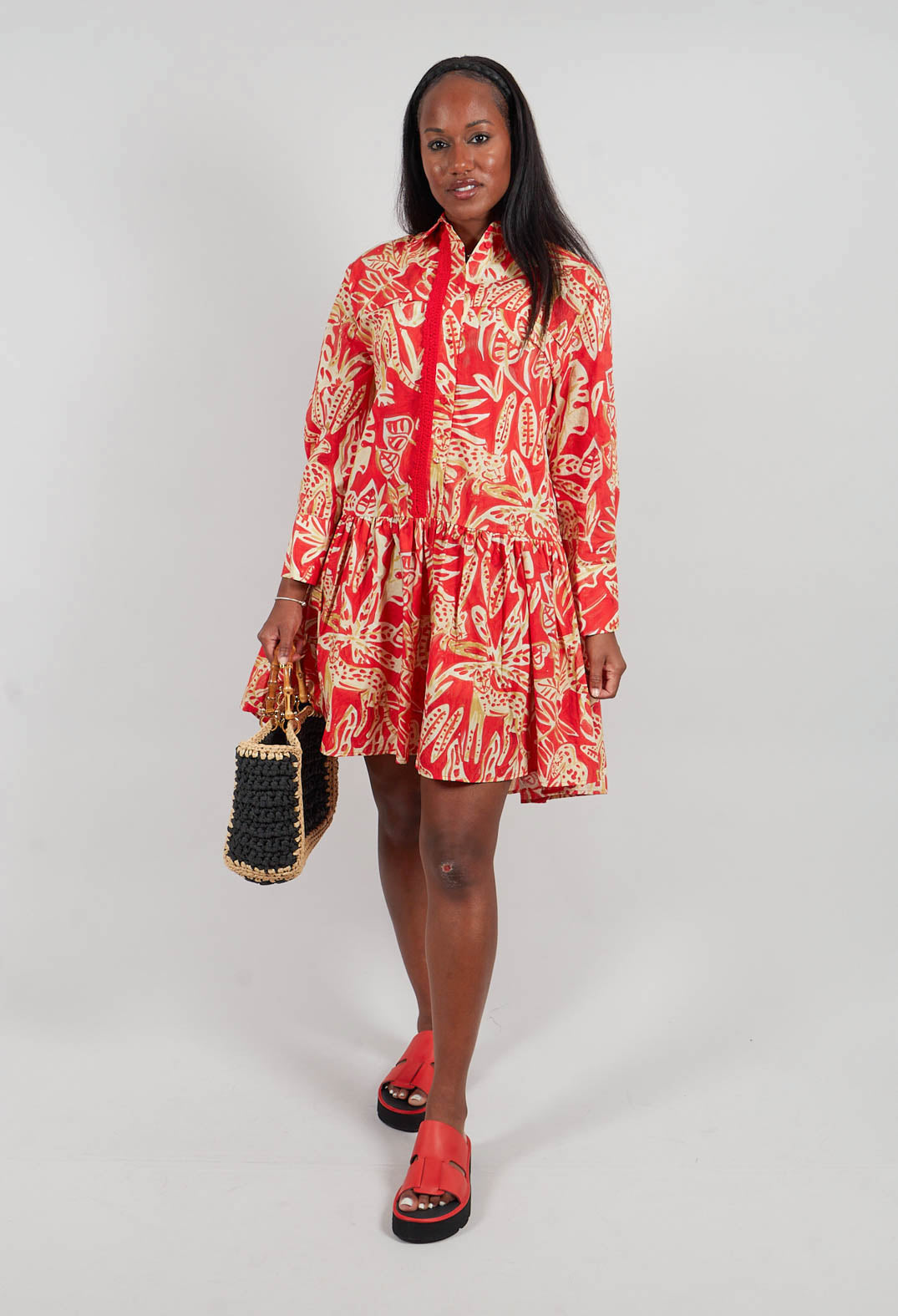 Long Sleeved Shirt Dress in Leo Print