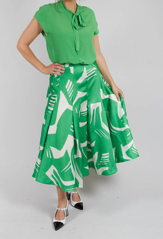 A-Line Pleated Skirt in Green Matisse