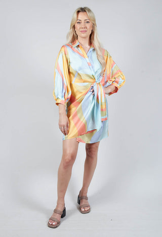 Short Wrap Over Silk Dress in Shades Print