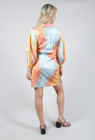 Short Wrap Over Silk Dress in Shades Print