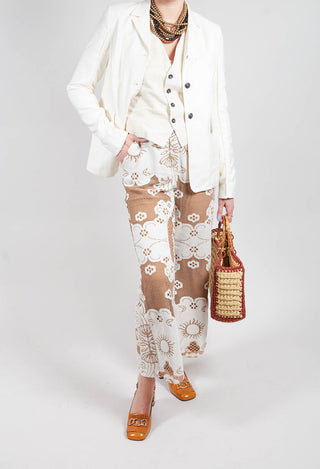 Straight Leg Trousers with Lace Detail in Tan Brown