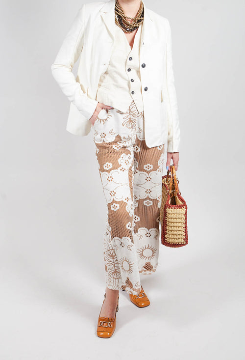 Straight Leg Trousers with Lace Detail in Tan Brown