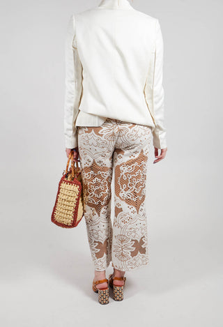 Straight Leg Trousers with Lace Detail in Tan Brown