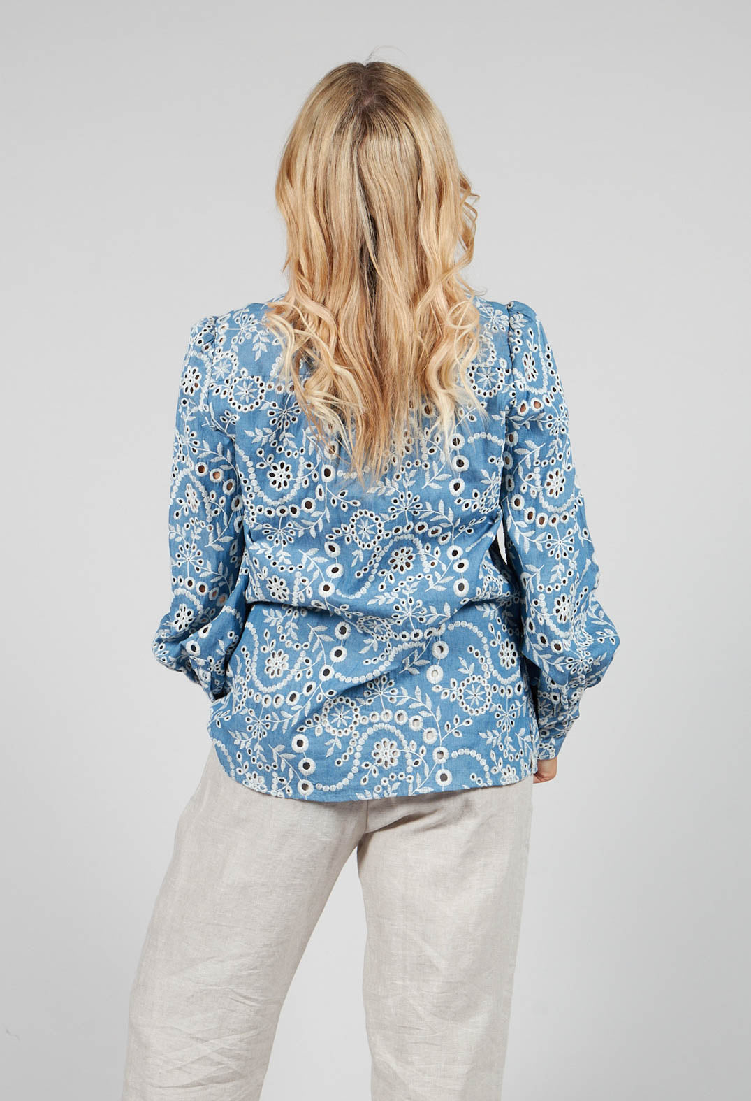 Asta Denim Shirt with Embroidery Detail in Blue