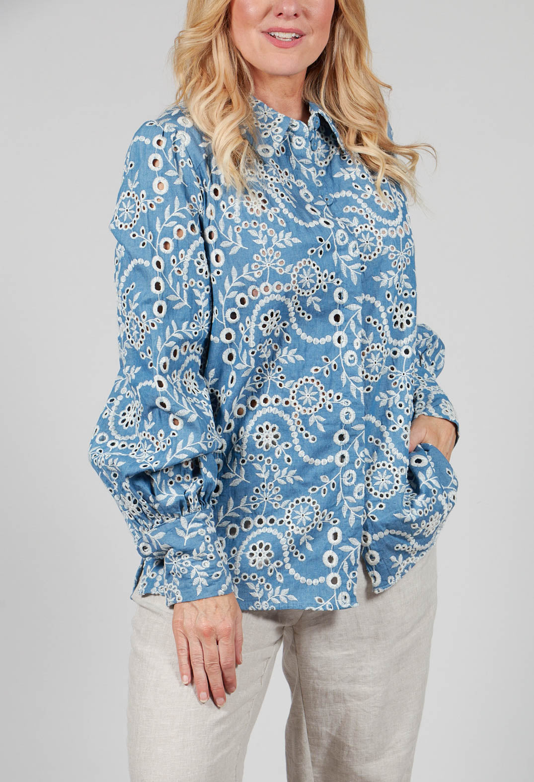 Asta Denim Shirt with Embroidery Detail in Blue