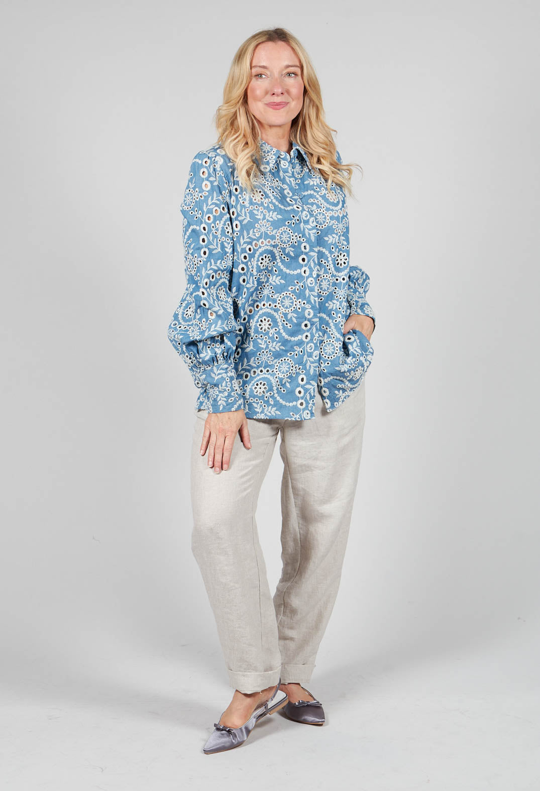 Asta Denim Shirt with Embroidery Detail in Blue