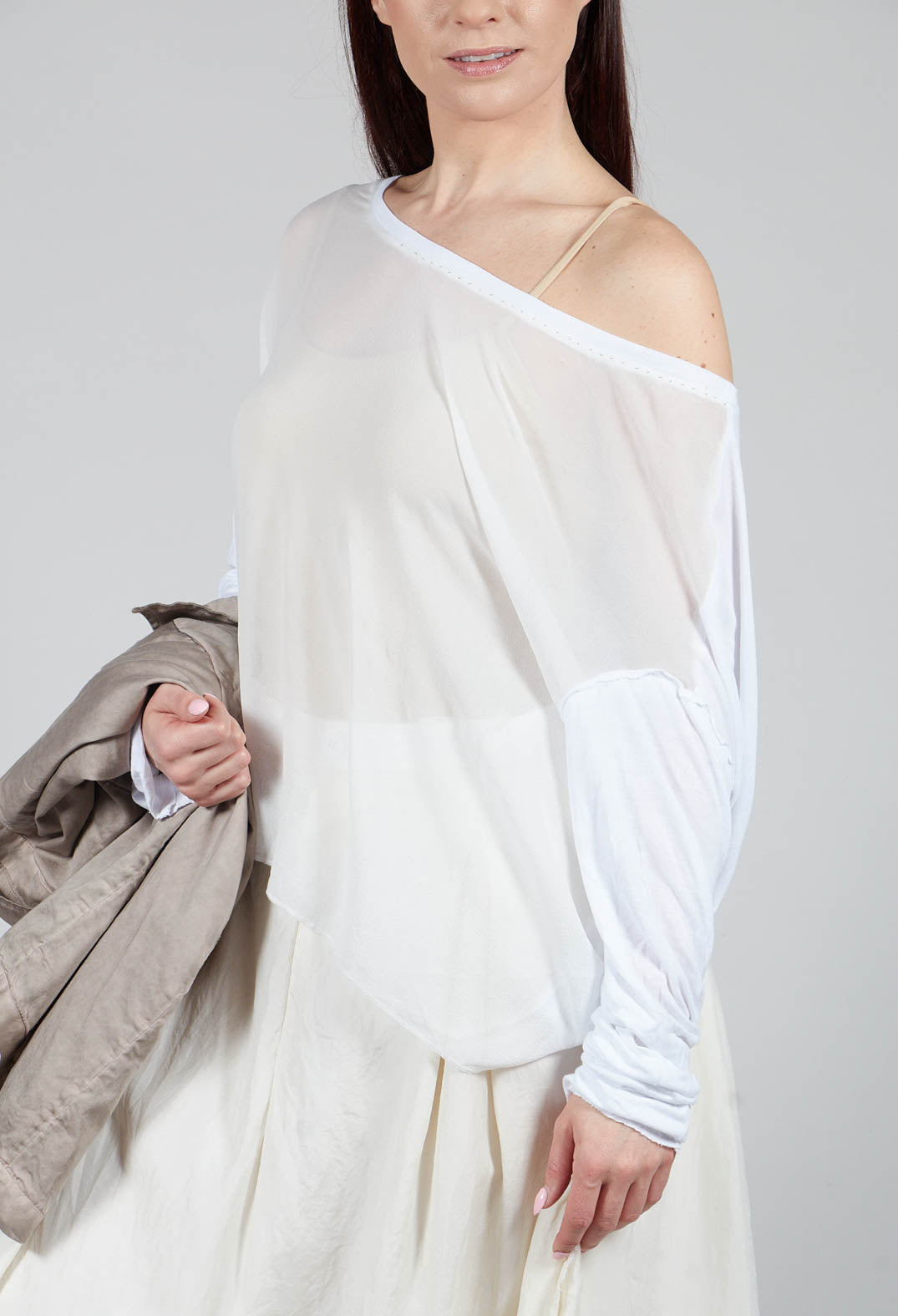 Lightweight Top with Contrasting Sleeves in White