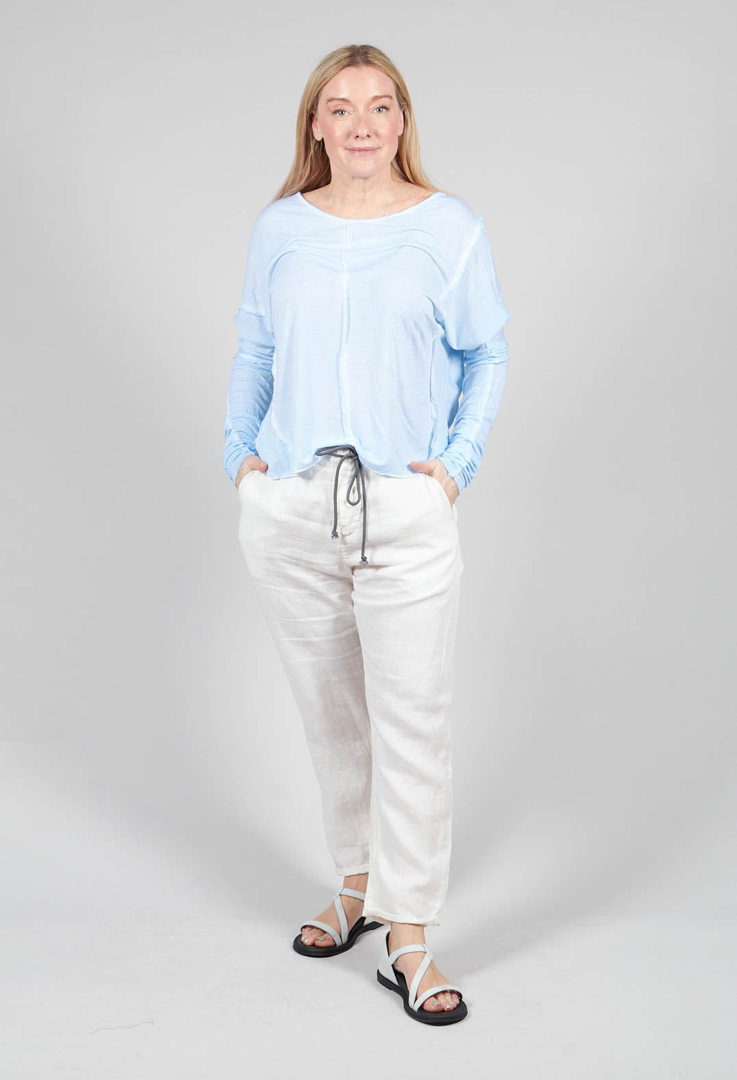 Lightweight Jersey Top with Seam Detail in Ice Blue
