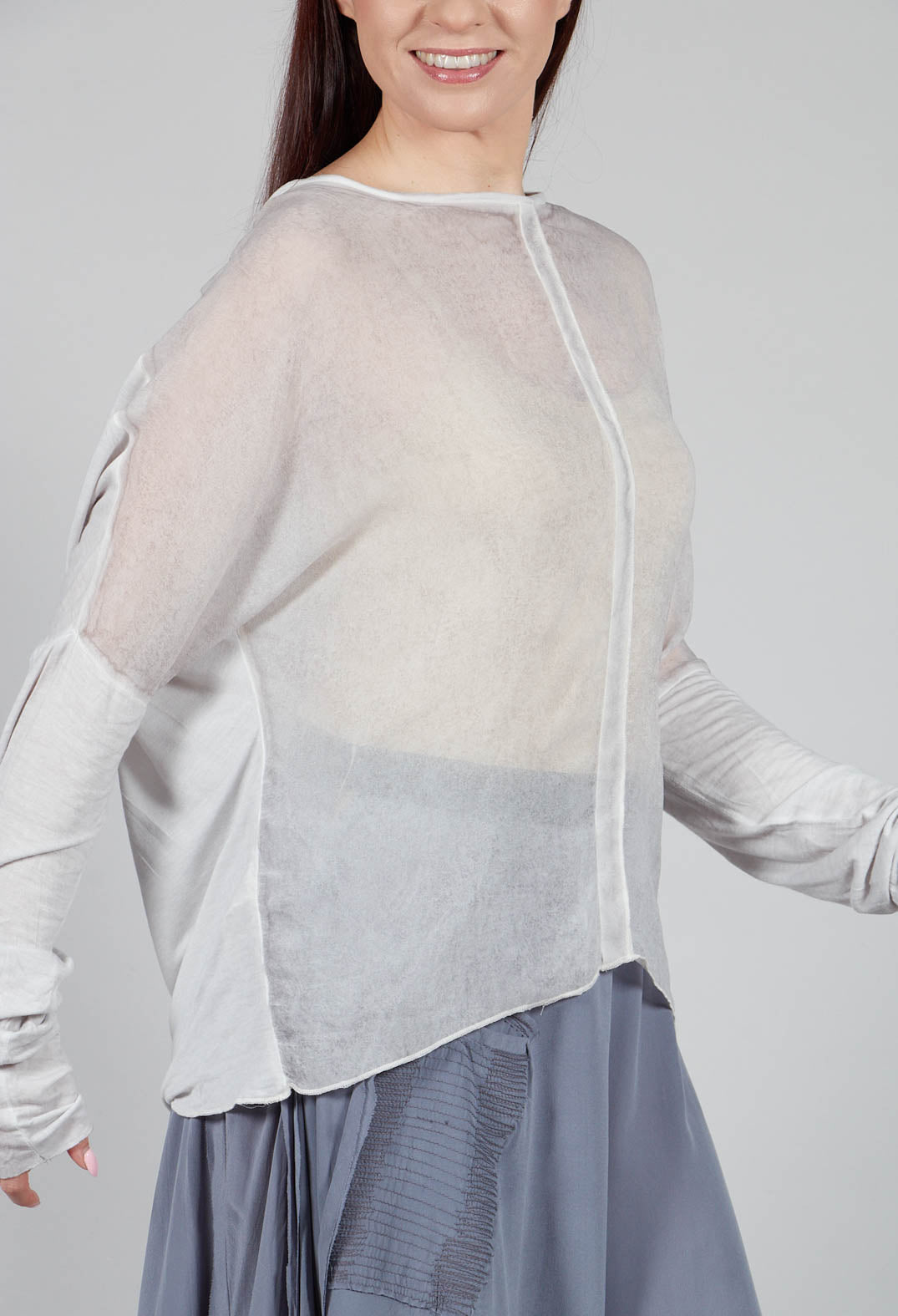 Sheer Top with Highlow Hem in Silver Grey