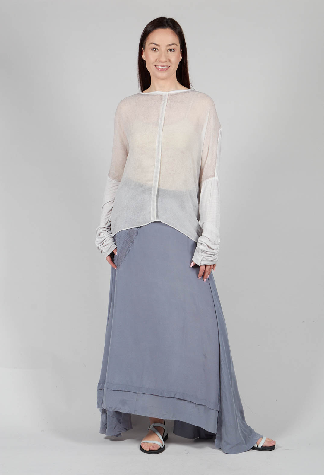 Sheer Top with Highlow Hem in Silver Grey