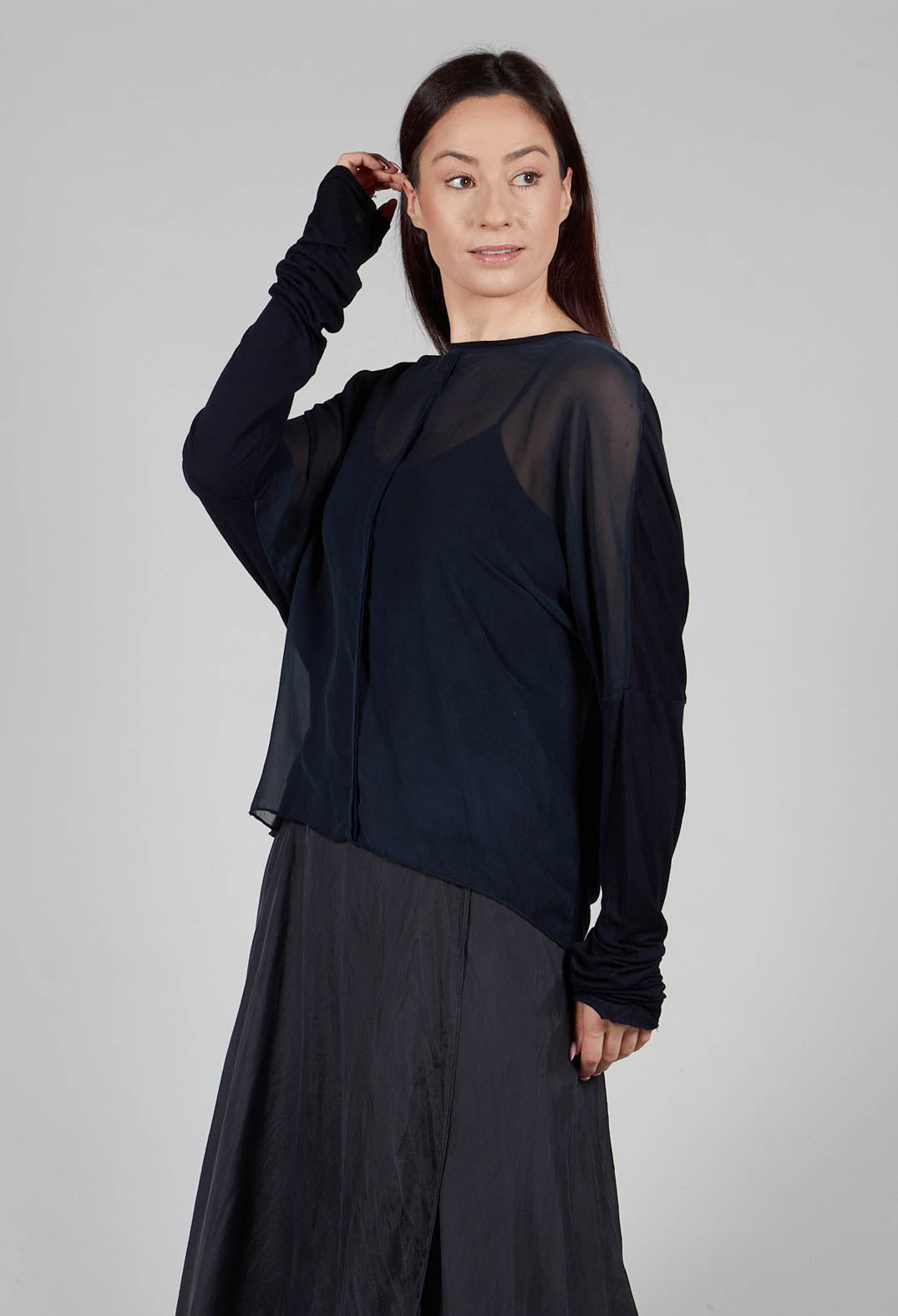 Sheer Top with Highlow Hem in Indigo