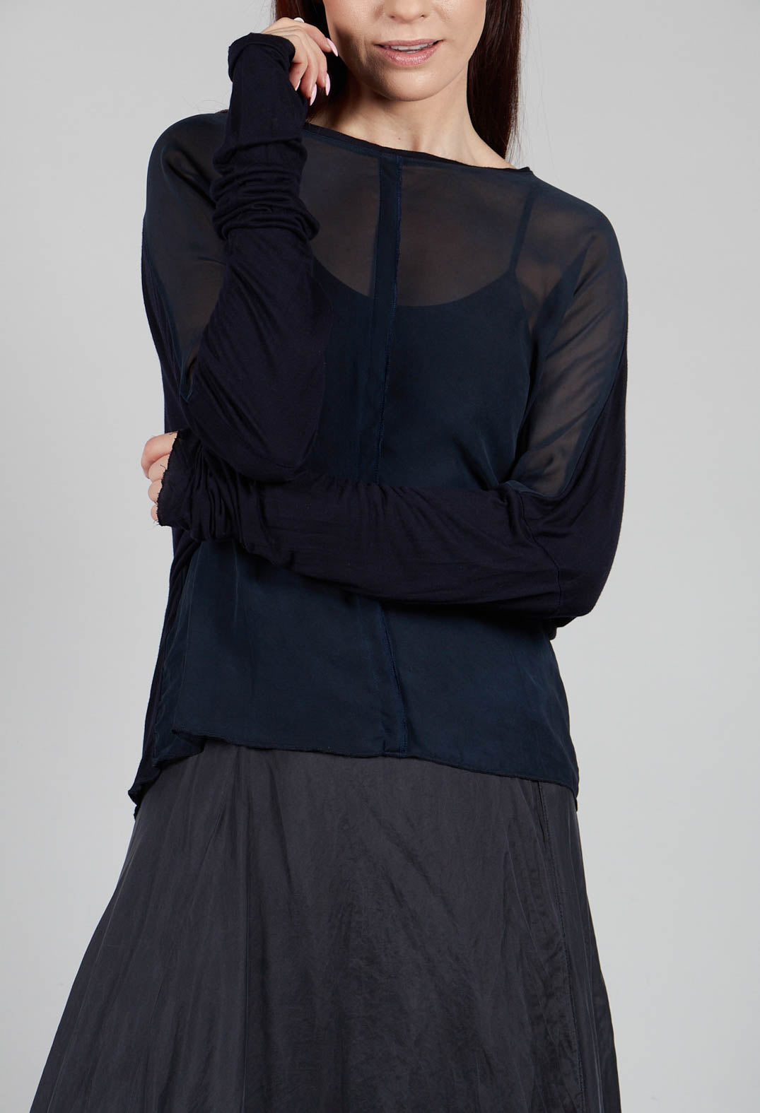Sheer Top with Highlow Hem in Indigo