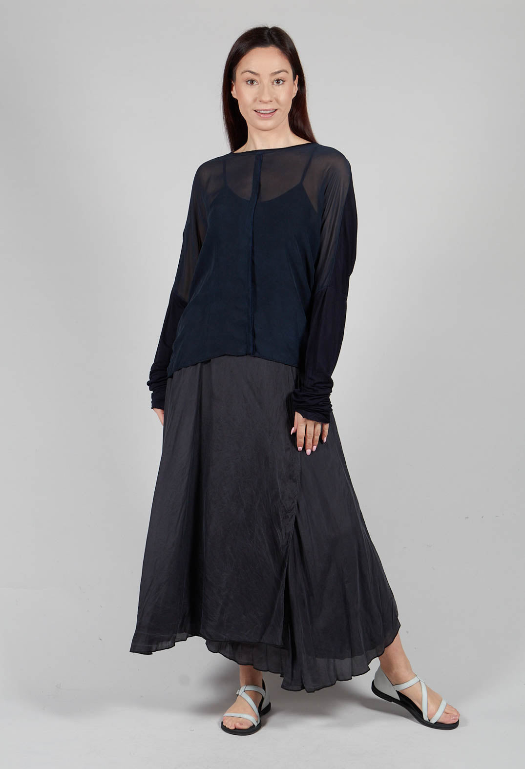 Sheer Top with Highlow Hem in Indigo