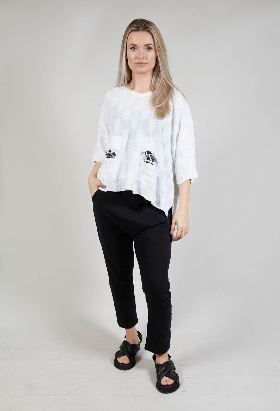 V Neck Patch Pocket Top in White