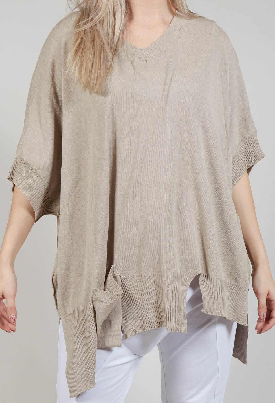 Oversized Knitted Sweater with Dropped Shoulder in Beige