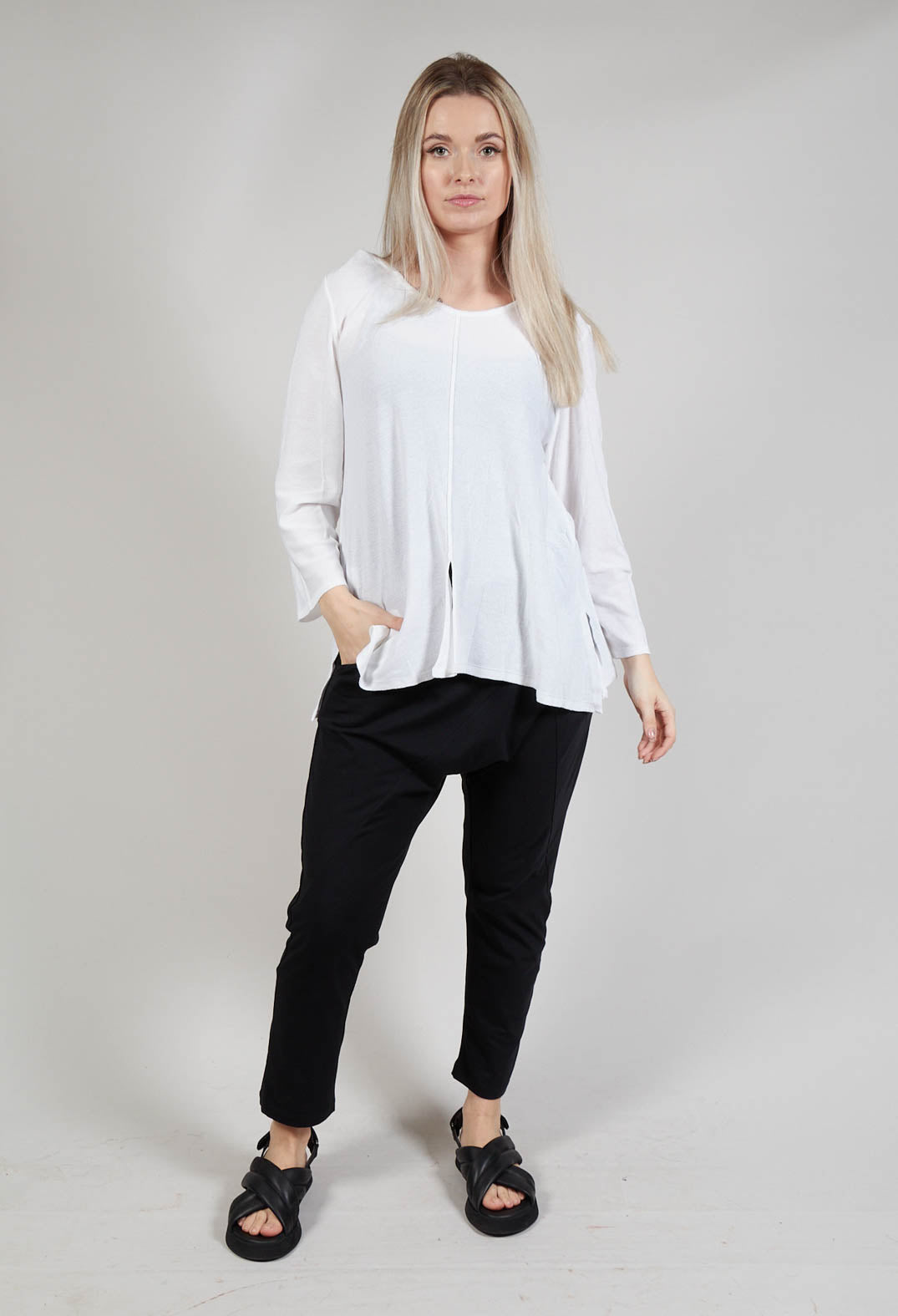 Tie Back Long Sleeve Top in White