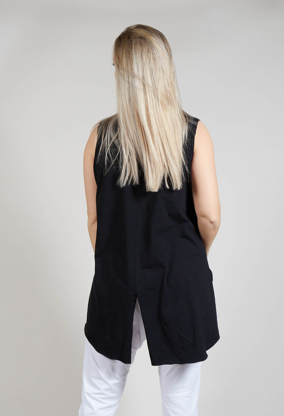 A Line Vest Top with Front Pocket in Black