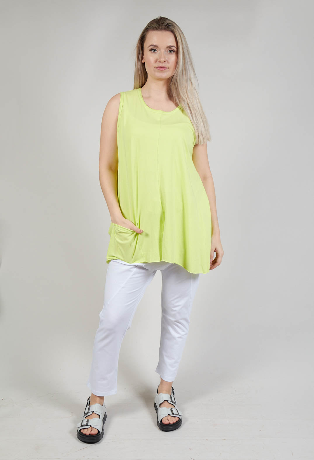 A Line Vest Top with Front Pocket in Lime