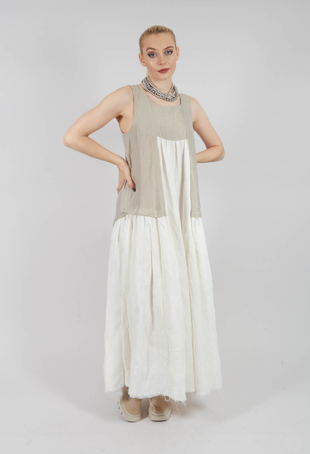 Kira Dress in Off White and Beige