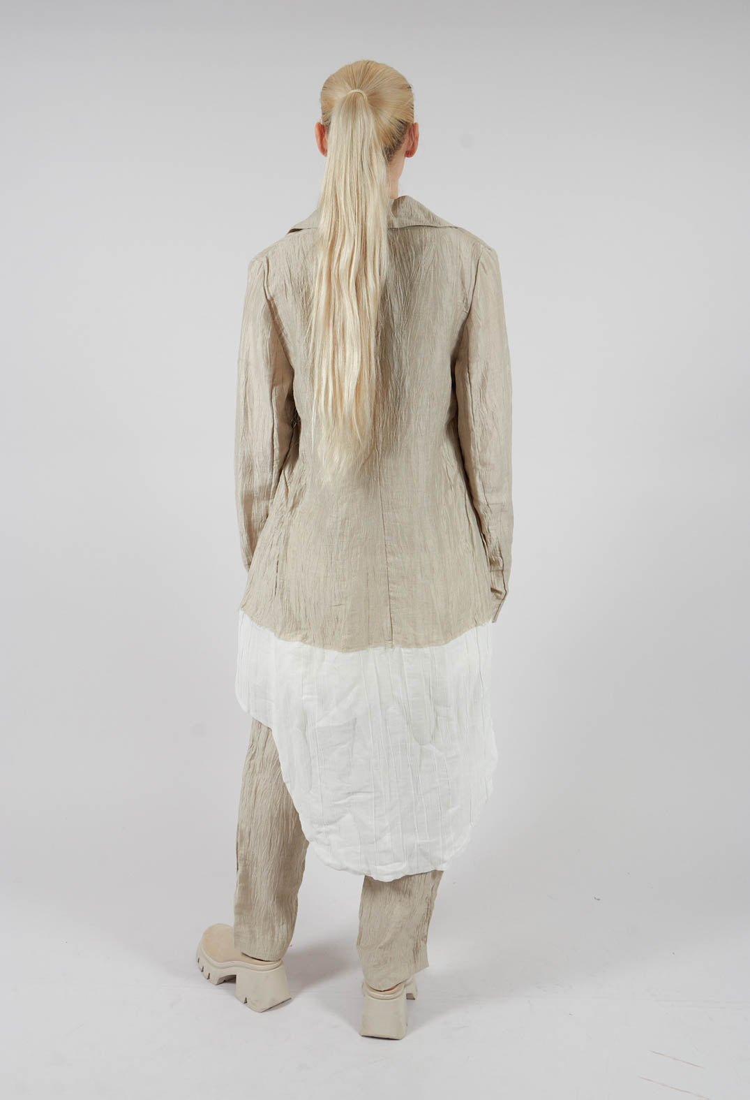 Deva Coat with Contrasting Fabric in Beige