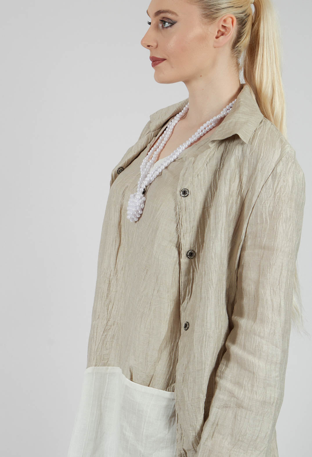 Deva Coat with Contrasting Fabric in Beige