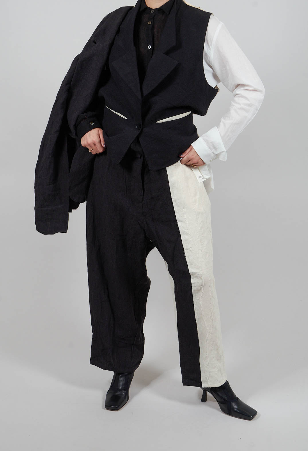 Dual Fabric Trousers in Black and White