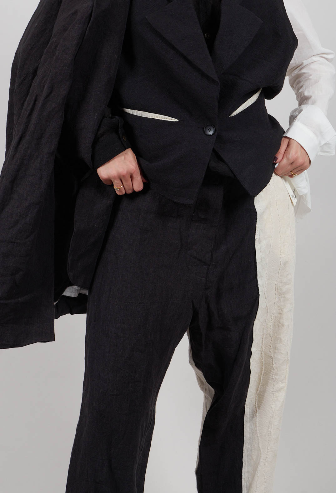 Dual Fabric Trousers in Black and White