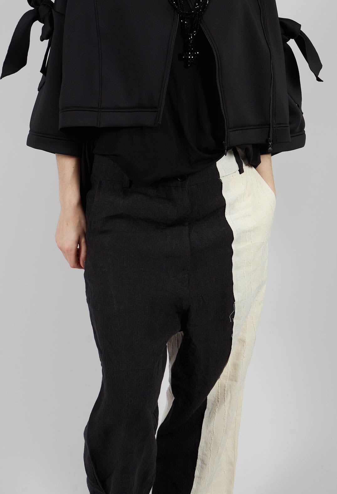 Dual Fabric Trousers in Black and White