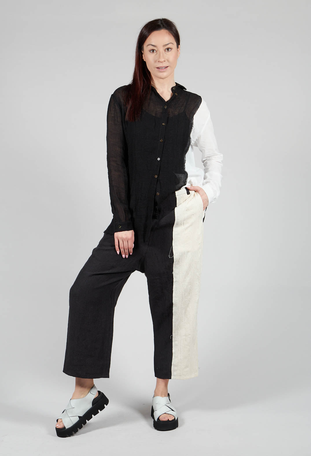 Dual Fabric Trousers in Black and White