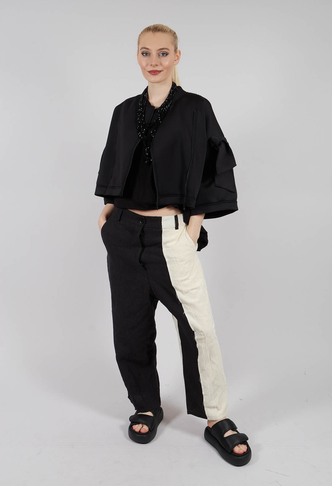 Dual Fabric Trousers in Black and White