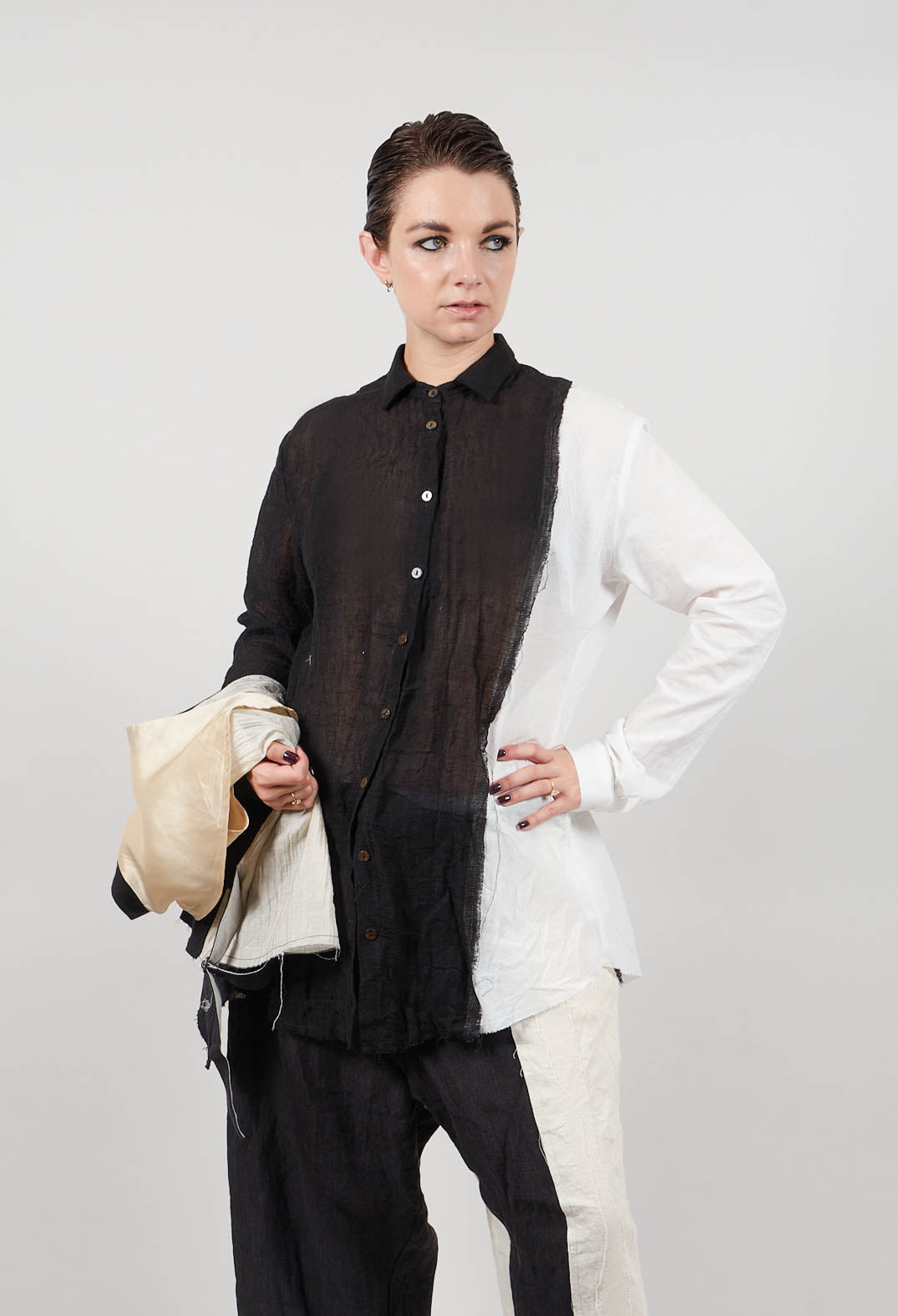 Dual Fabric Shirt in Black and White