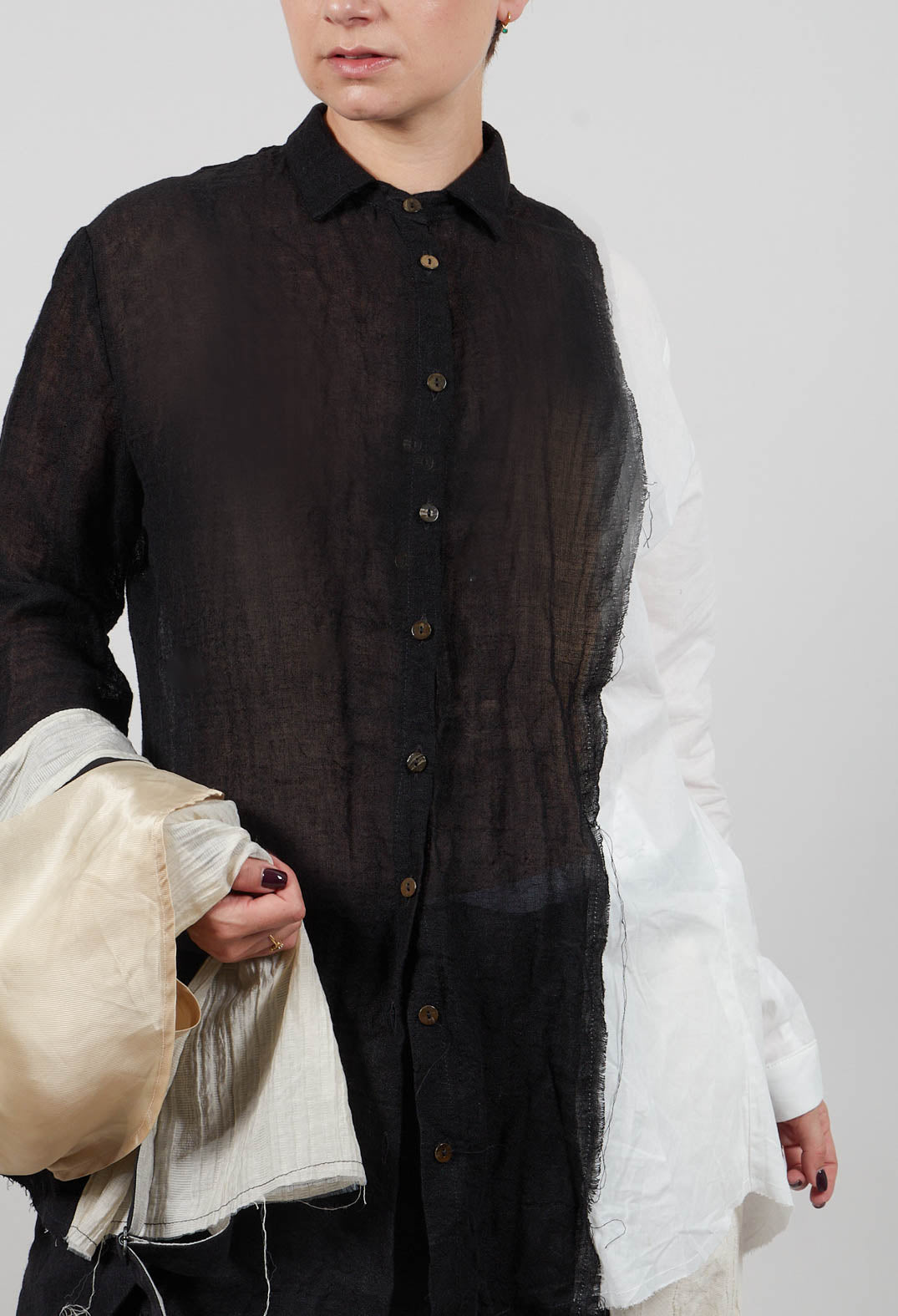 Dual Fabric Shirt in Black and White