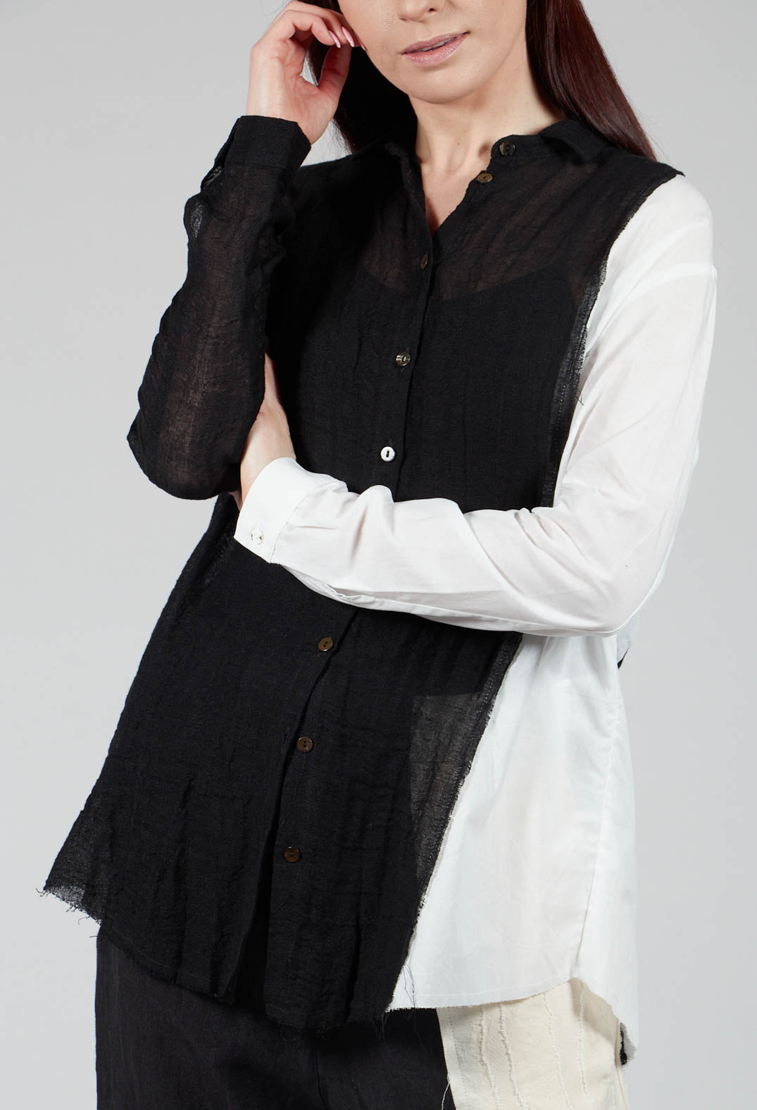 Dual Fabric Shirt in Black and White