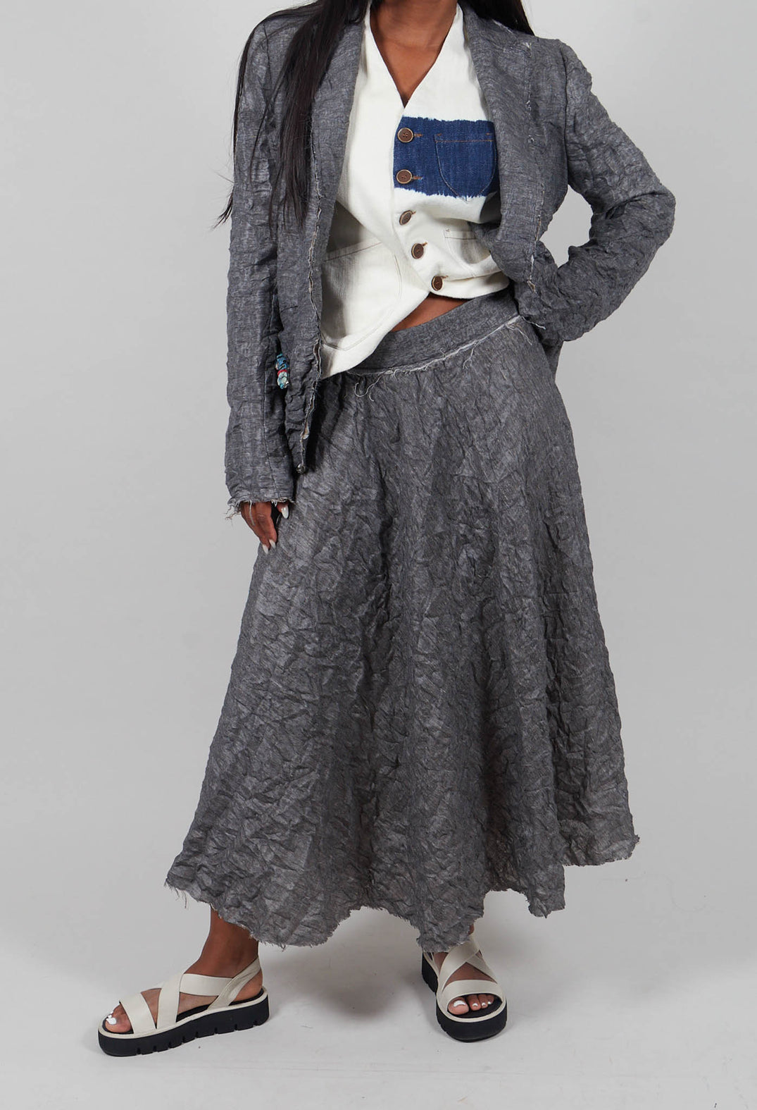 Textured Midi Skirt in Grey