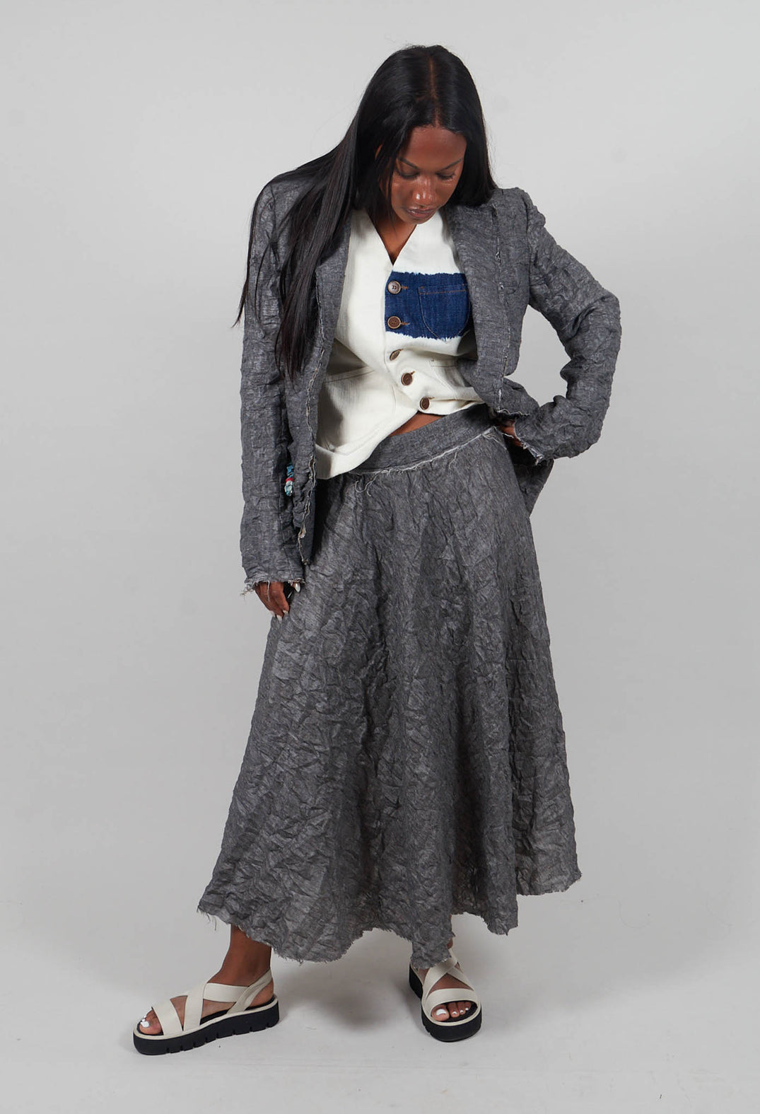 Textured Midi Skirt in Grey