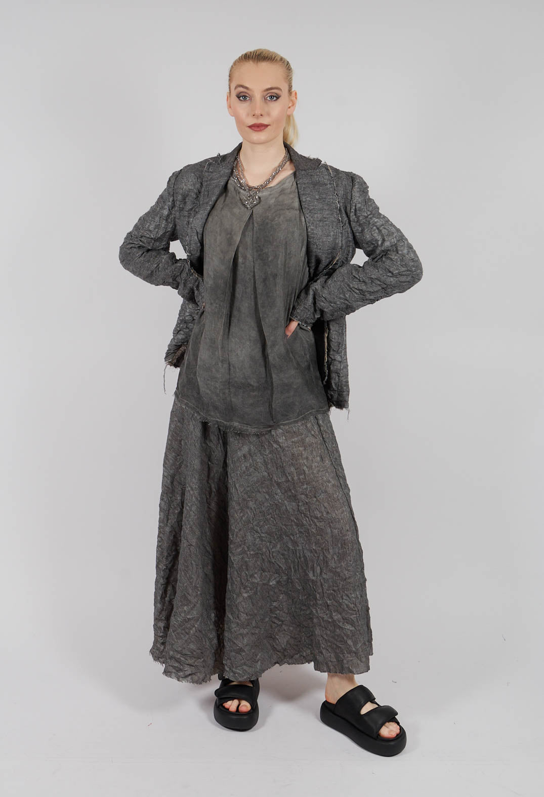 Textured Midi Skirt in Grey