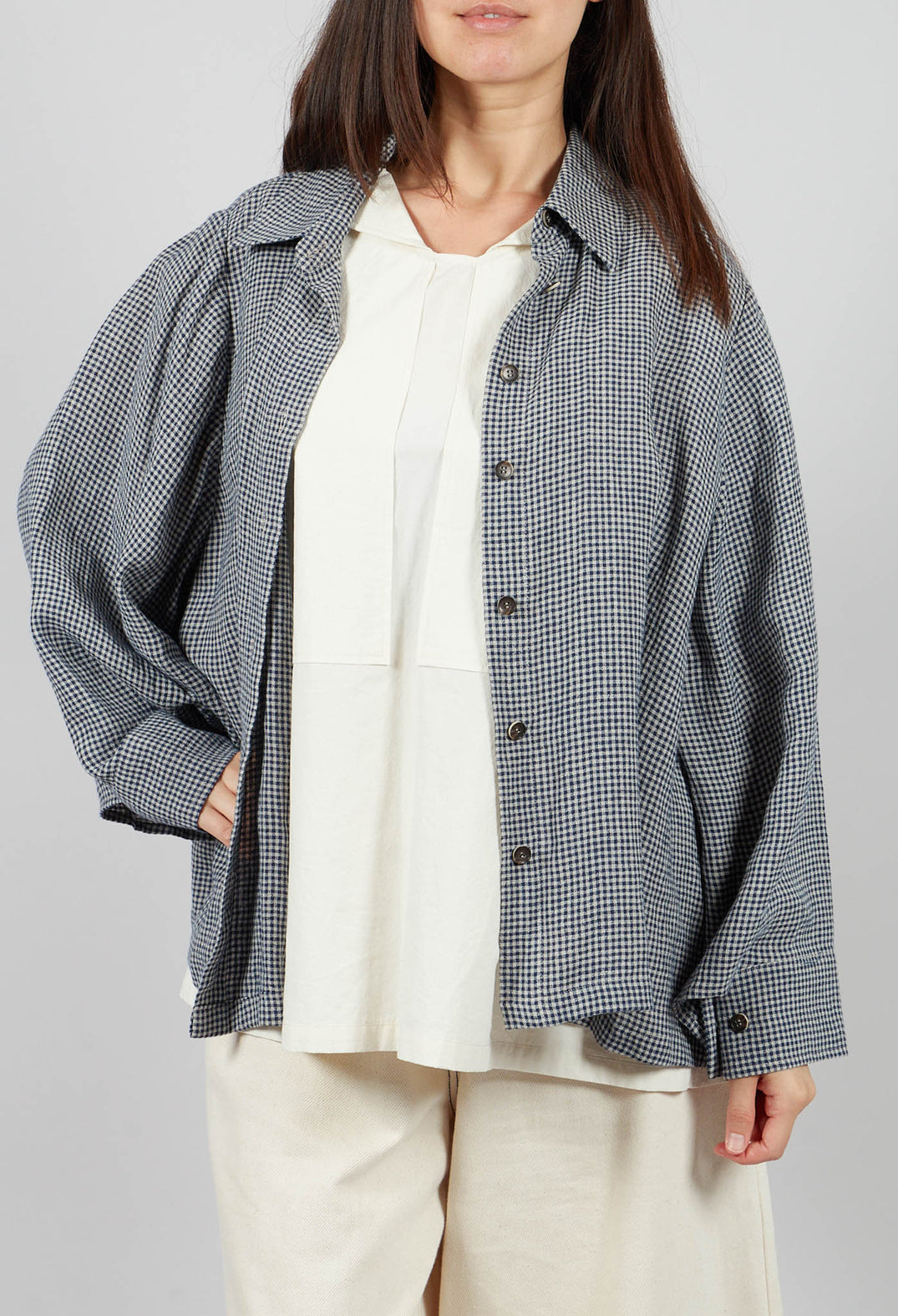 Button Through Shirt in Navy Check