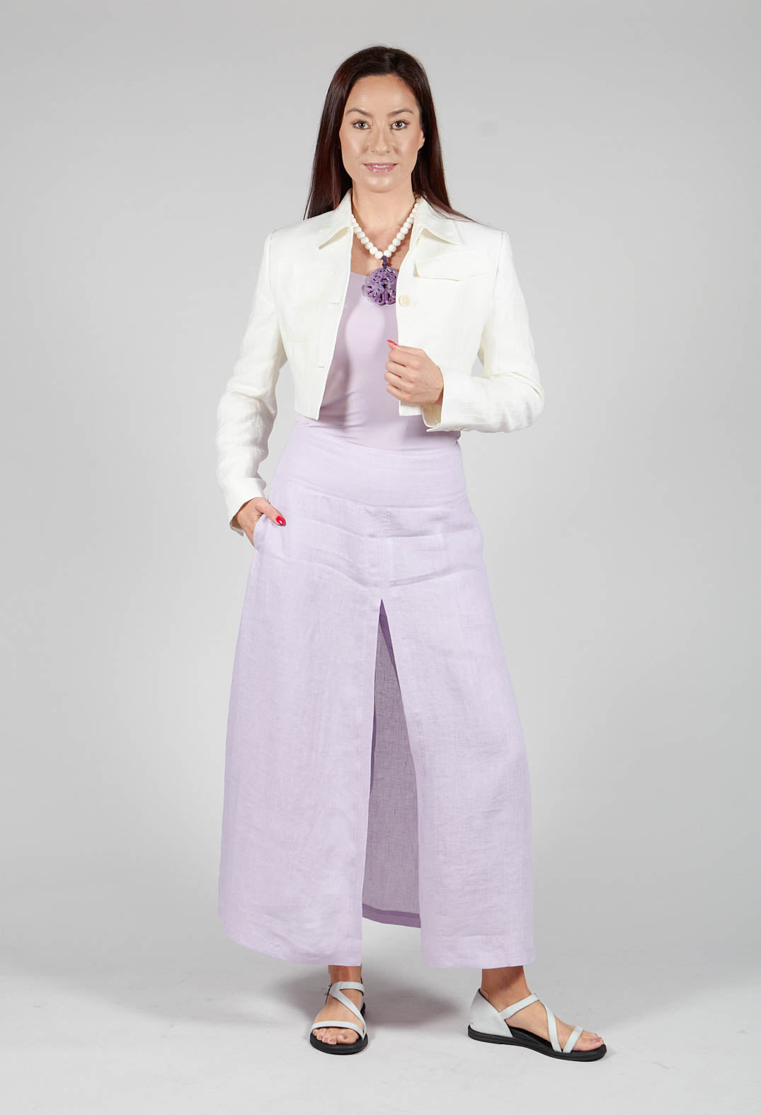 Linen Wide Leg Trousers in Lilac