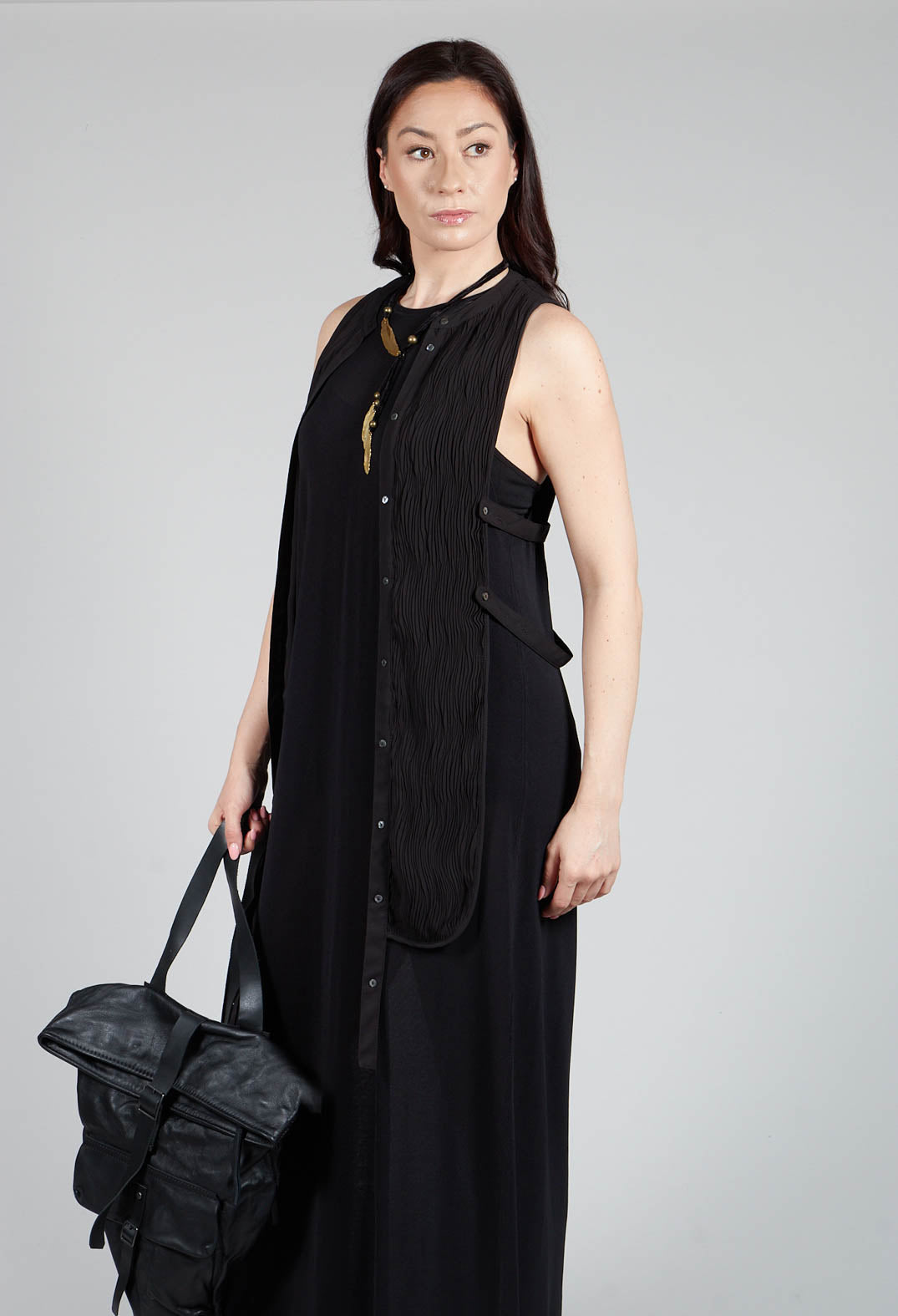 Top Vest Regicolata Plisse in Nero