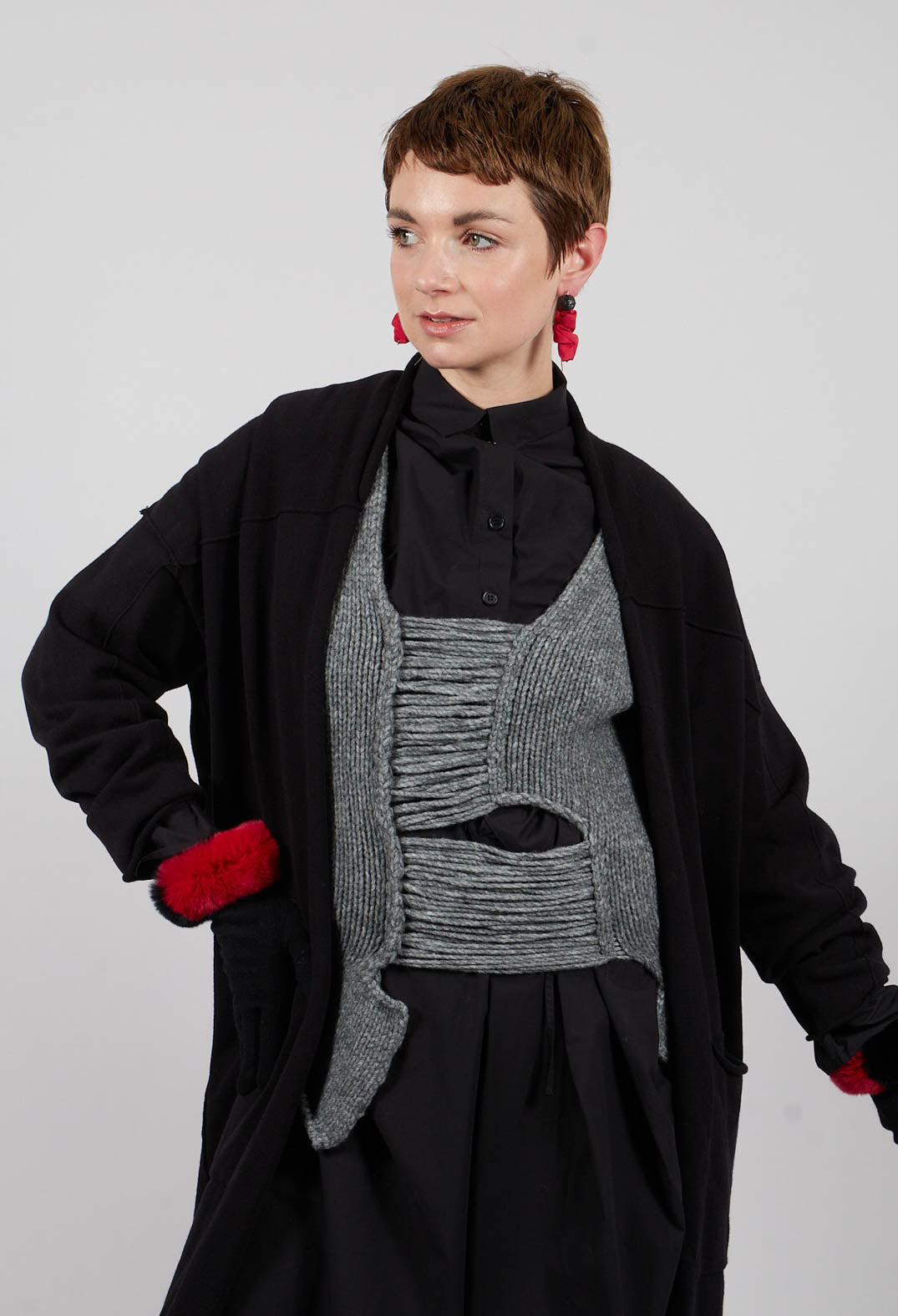 Knitted Vest with Ladder Feature in Grey