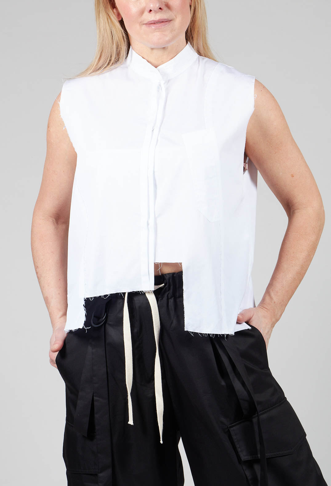 High Collar Sleeveless Shirt in White