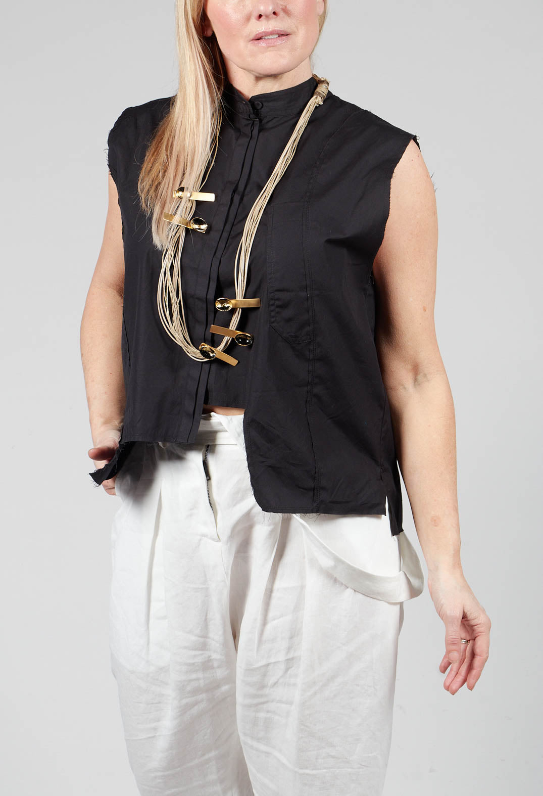 High Collar Sleeveless Shirt in Black