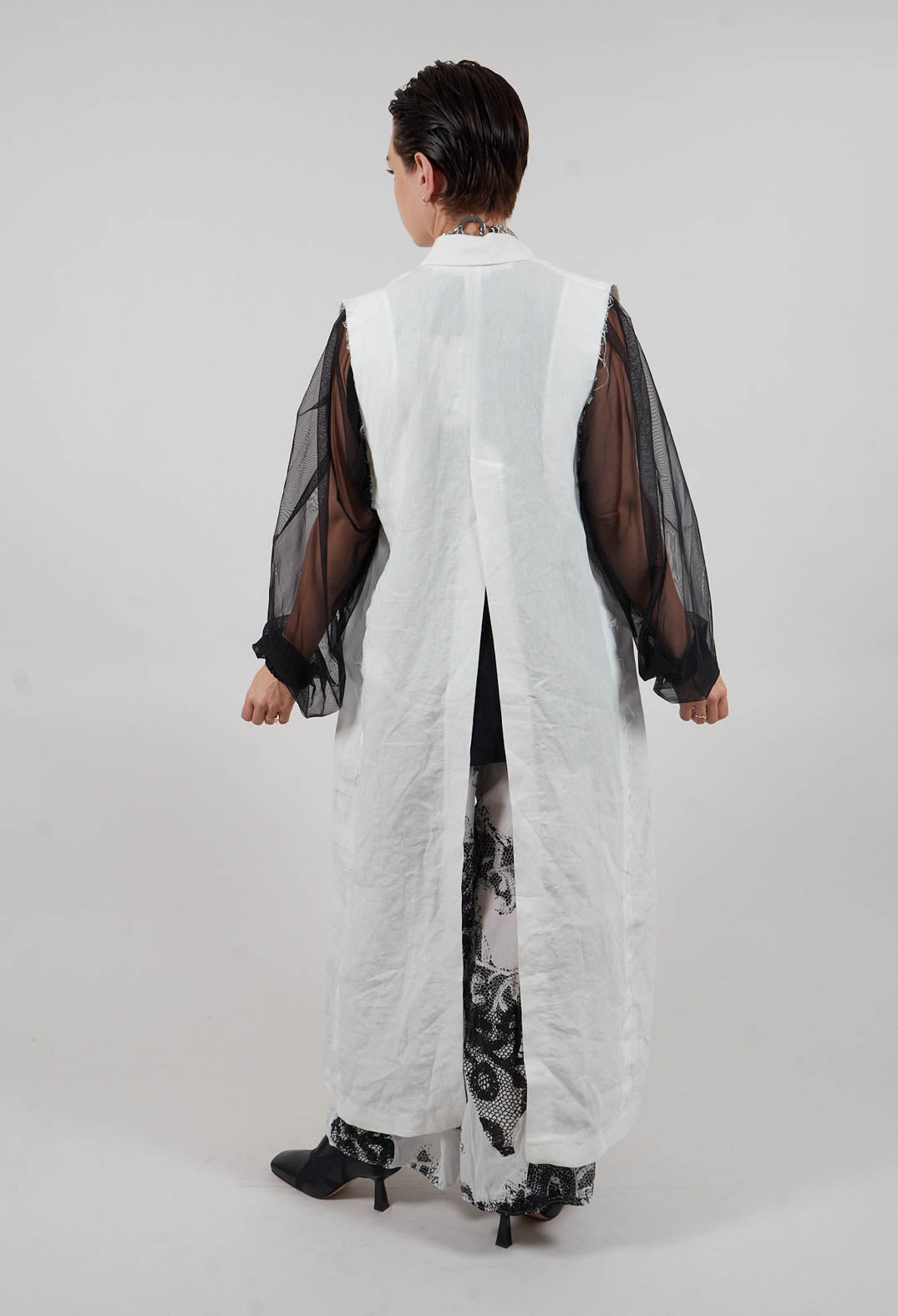 Longline Linen Waistcoat in White