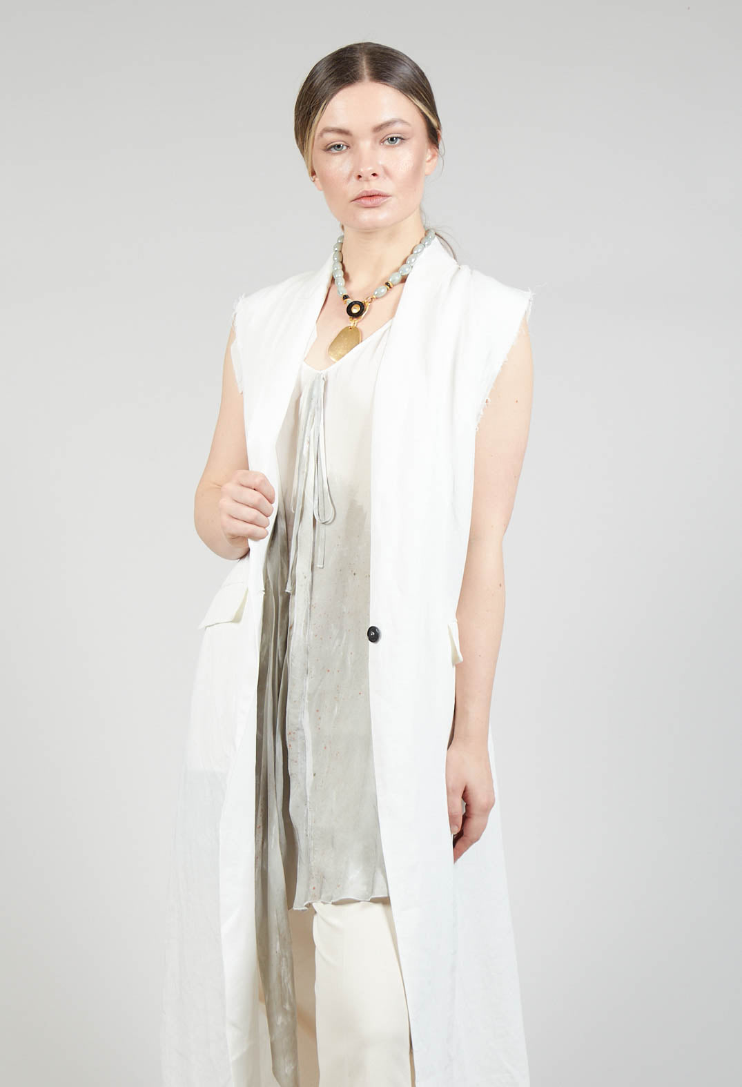 Longline Linen Waistcoat in White