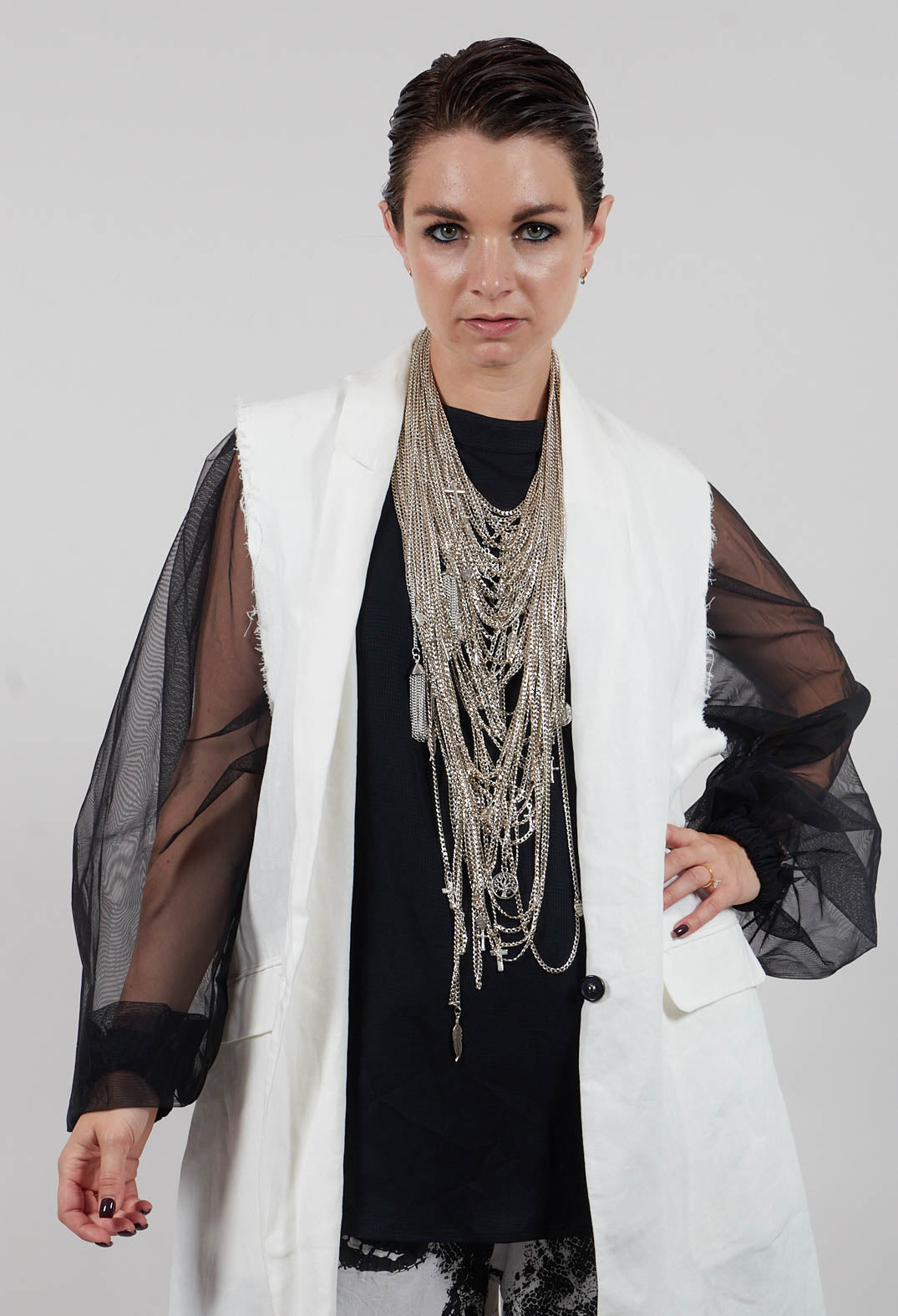 Longline Linen Waistcoat in White