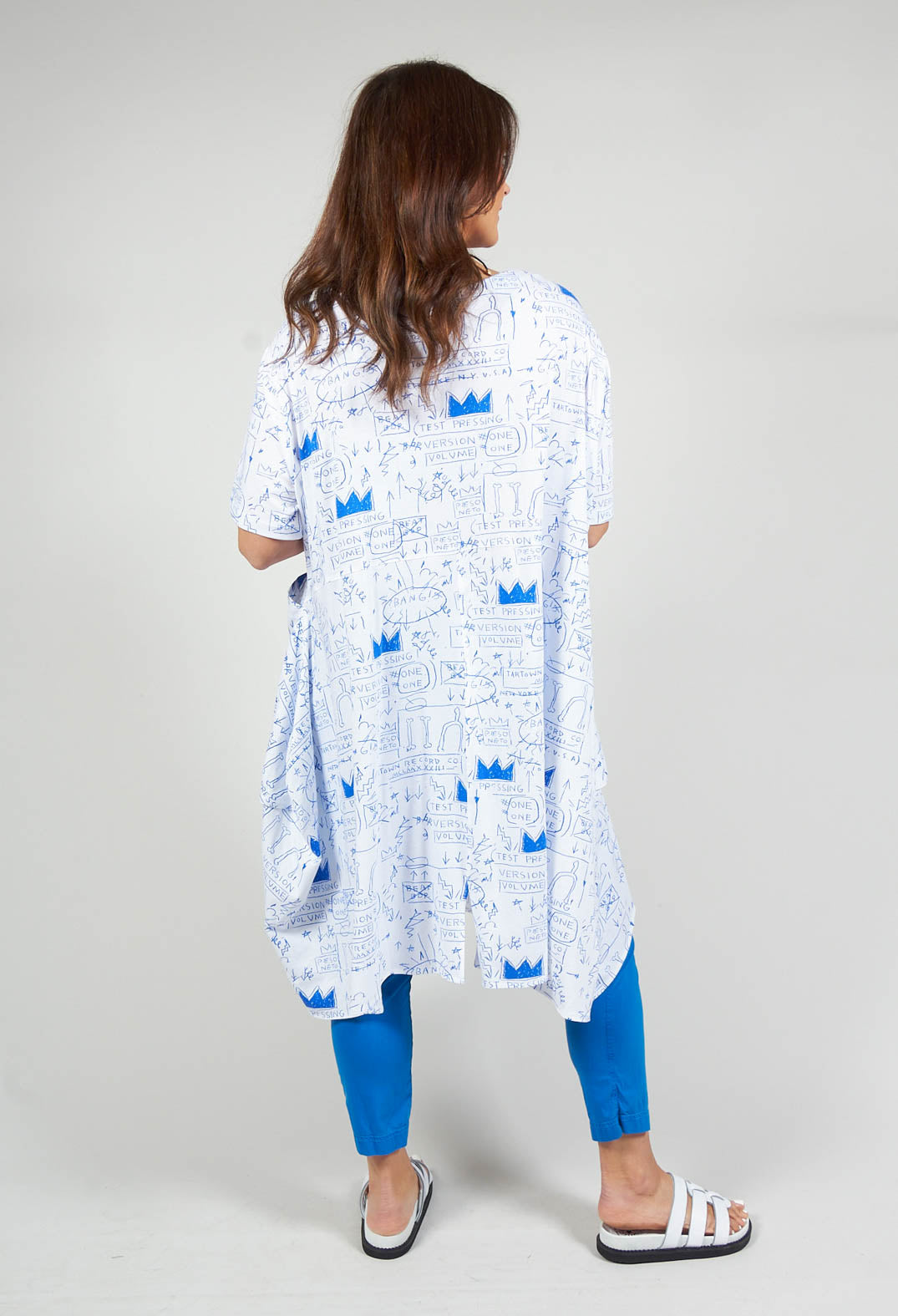 Jersey Dress with Oversized Pockets in Blue and White