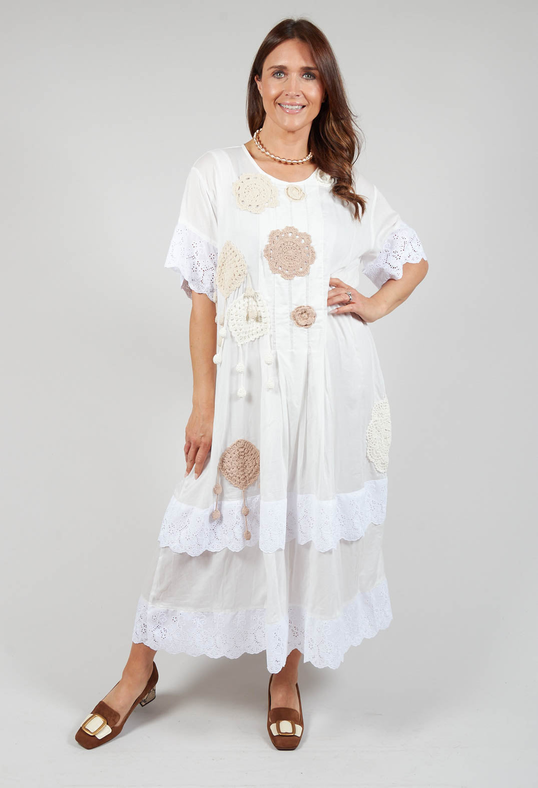 Crochet Detail Dress in White
