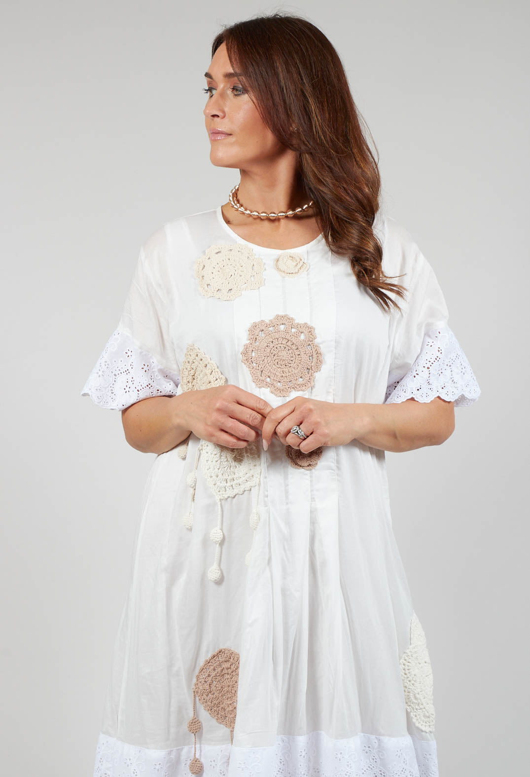 Crochet Detail Dress in White